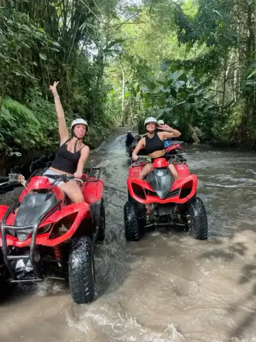 Friends riding ATVs together